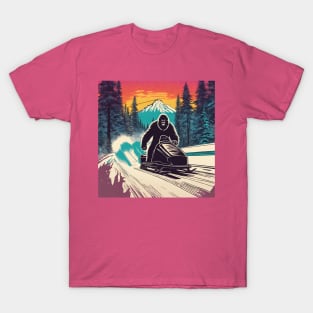 Funny Bigfoot Doing Extreme Bobsleighing Winter Sport Bobsleigh T-Shirt